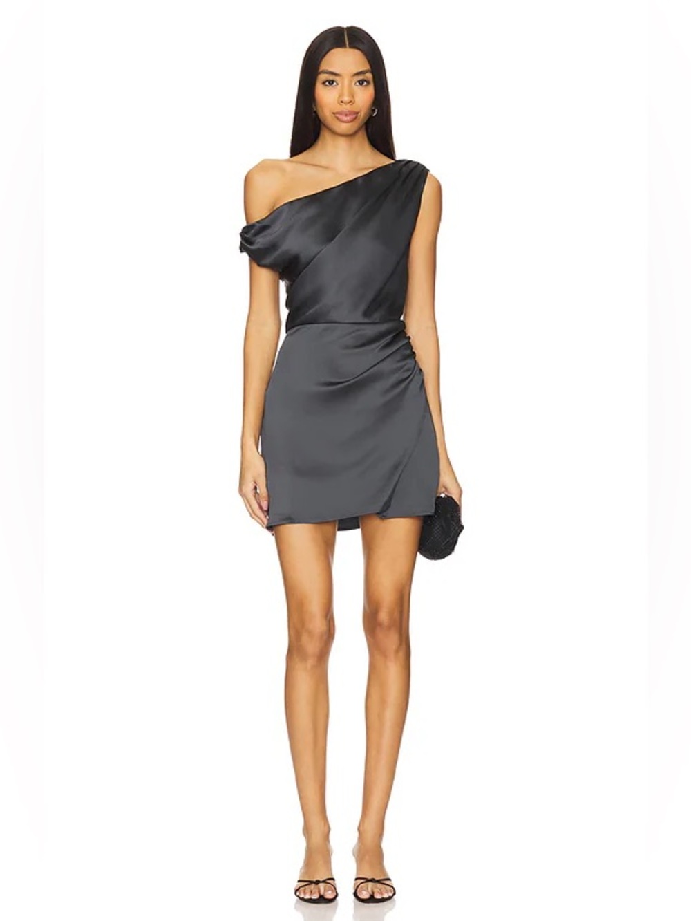 Show Me Your Mumu Jodie Mini Dress Gunmetal Satin One Shoulder Cocktail XS